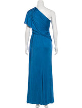 Vestido largo de seda Azul Rey con un solo hombro (5256562671751)