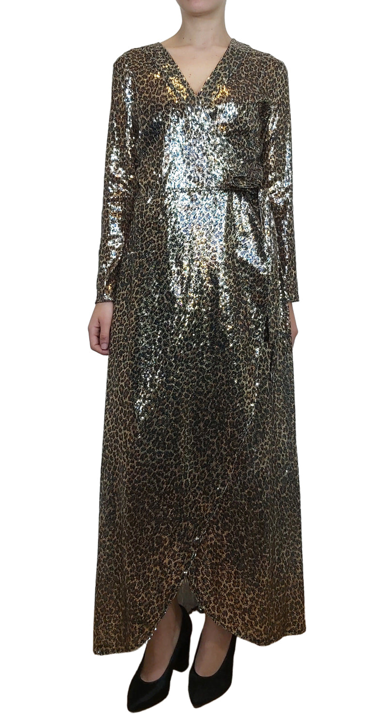 Vestido Wrap Animal Print Mostacillas