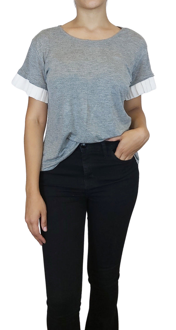 Polera Gris Plisado Mangas