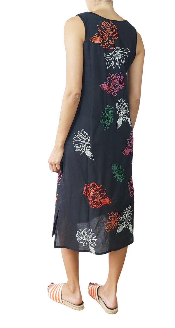 Vestido Negro Bordado Flores
