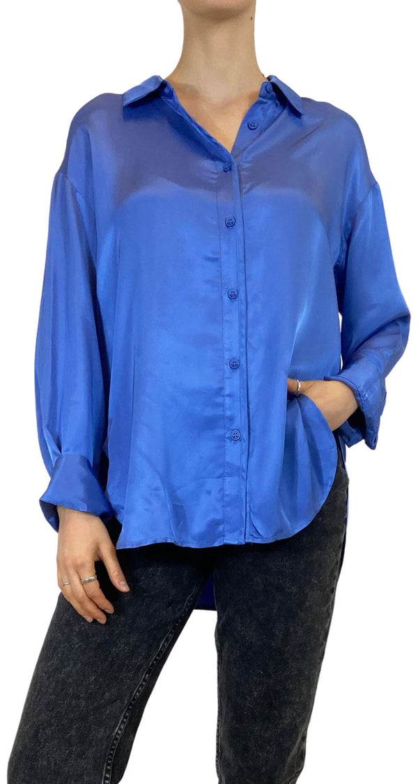 Blusa Azul Satinada