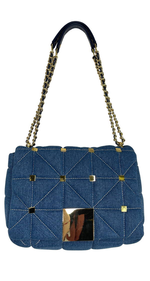 Bolso Blue And Gold Studs