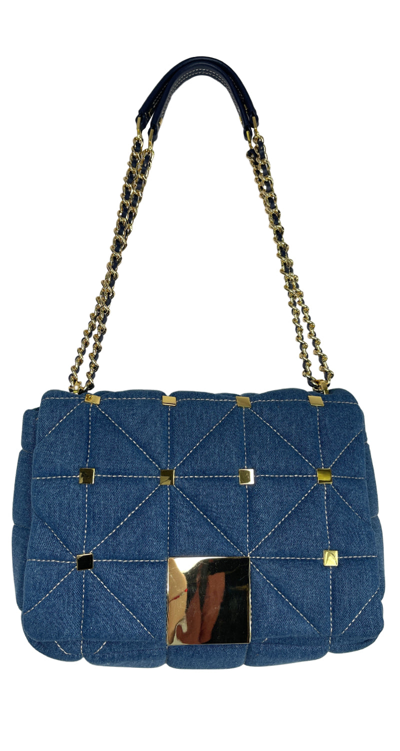 Bolso Blue And Gold Studs