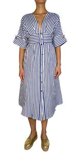 Vestido Rayas Blanco y Azul Lino