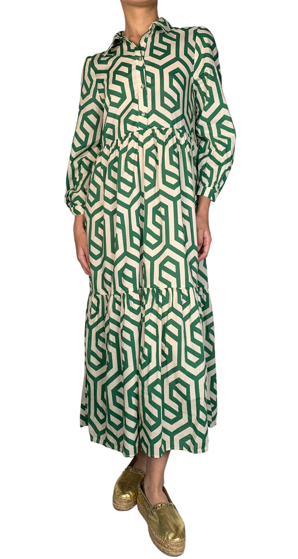 Vestido Estampado Verde Blanco