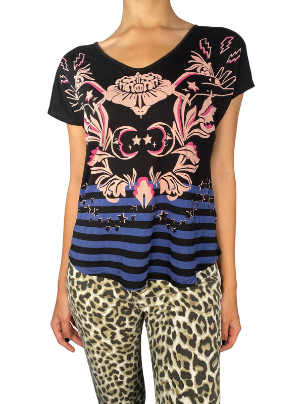 Polera Negra Flores