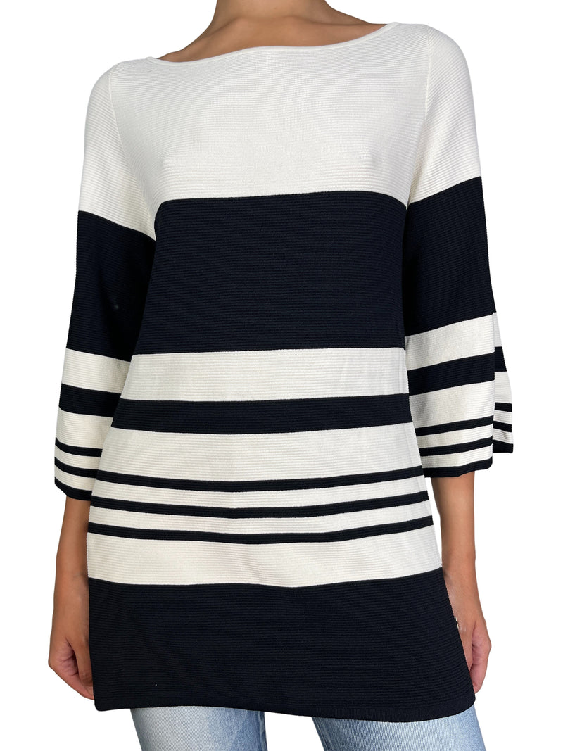 Polera de Punto con Lineas Blanco y Negro