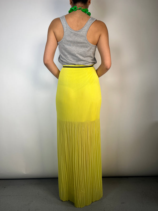 Vestido Plisado Gris Y Amarillo