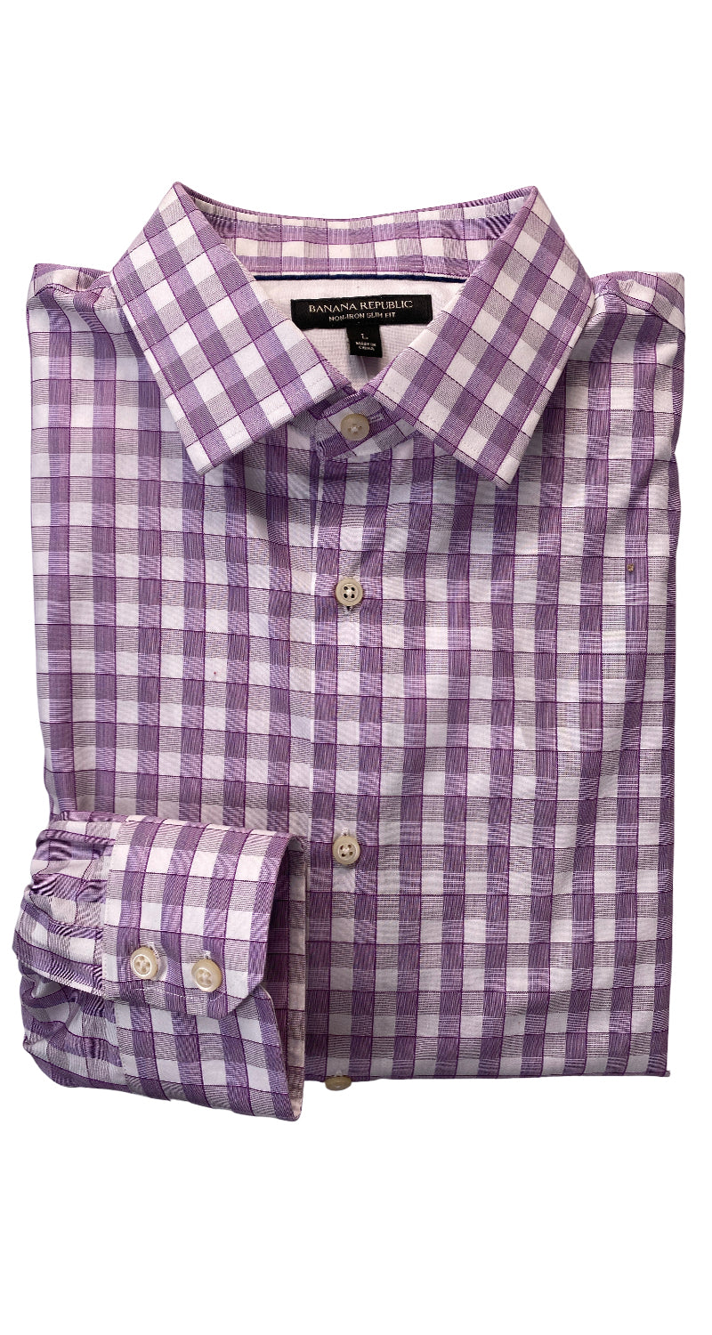 Chemise Banana Republic Slim Fit à Rayures Violettes - Taille S (col 14-14.5) - Coton - Occasion Très Bon état