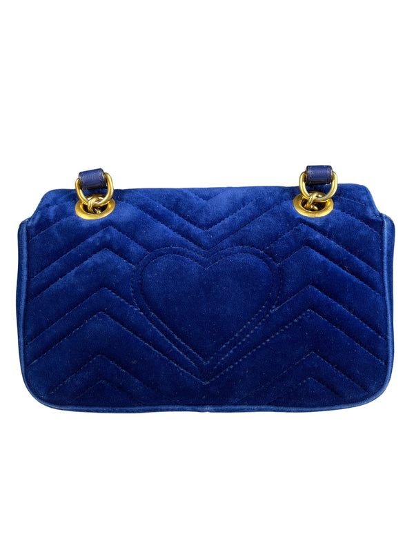 Blue Quilted Velvet GG Marmont Mini Shoulder Bag