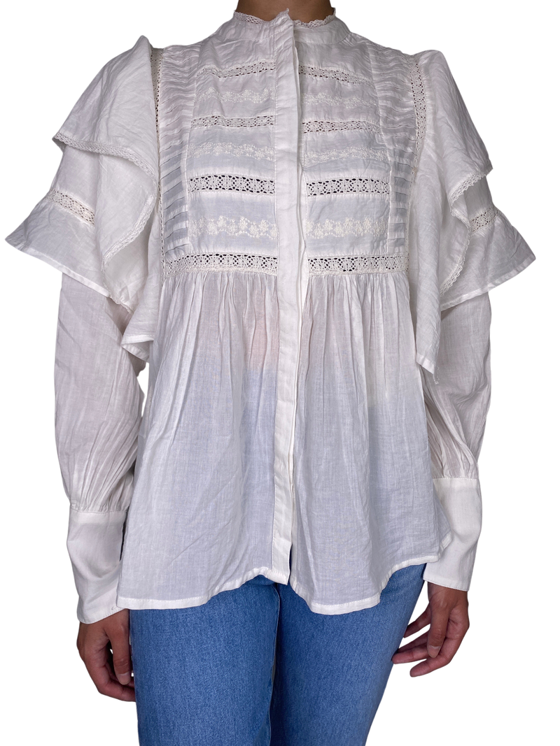 Blusa Blanca Vuelos & Bordado