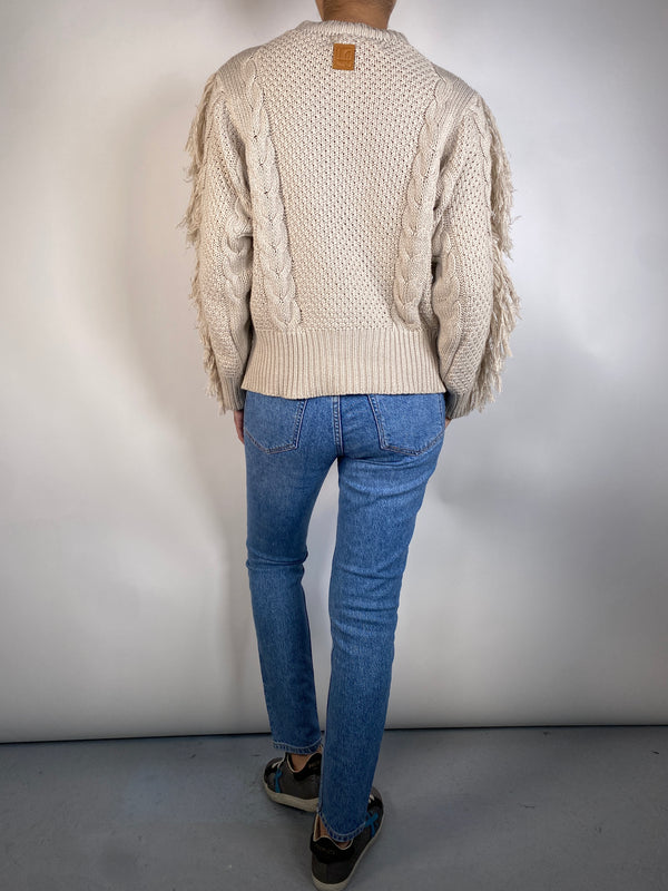 Sweater Beige Con Flecos