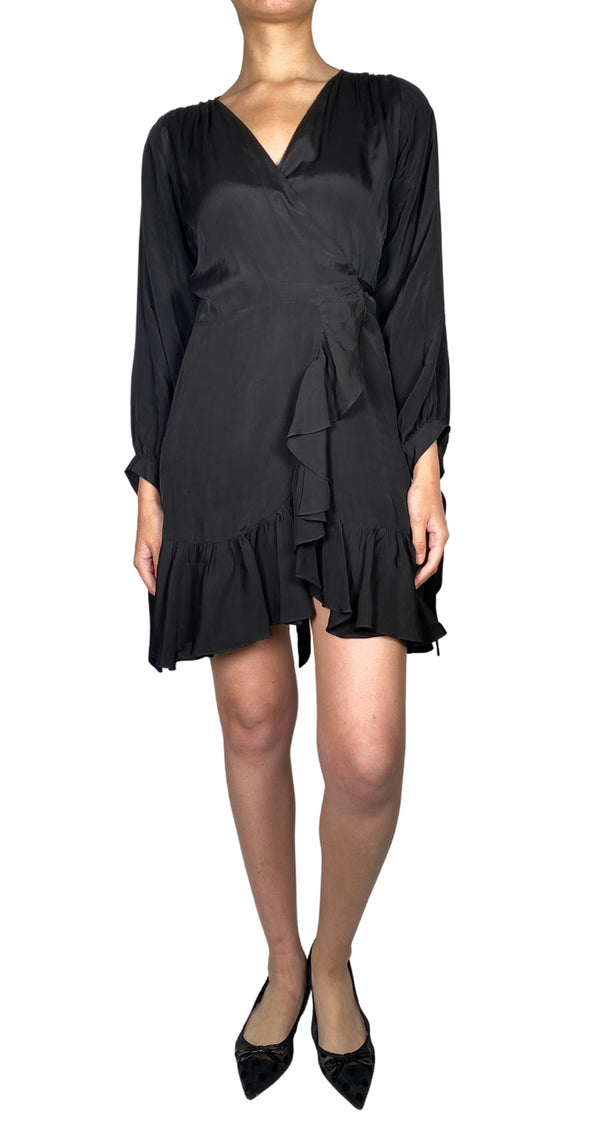 Vestido Negro Cruzado con Vuelos