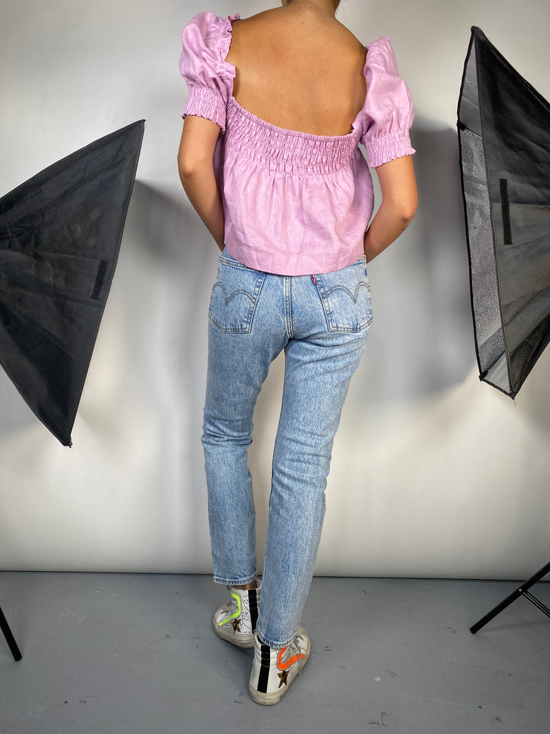 Crop Top de Lino con Vuelos