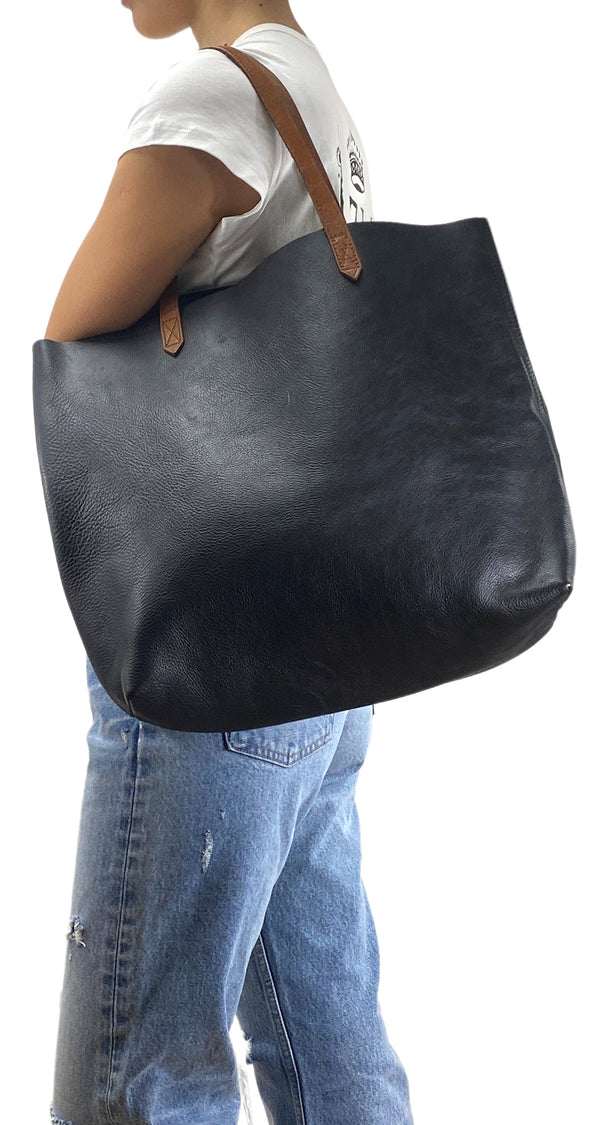Cartera Tote Bag Cuero Negro