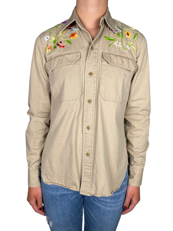 Sobrecamisa Beige Bordada