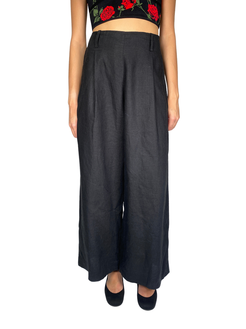 Pantalón Lino Negro Palazzo