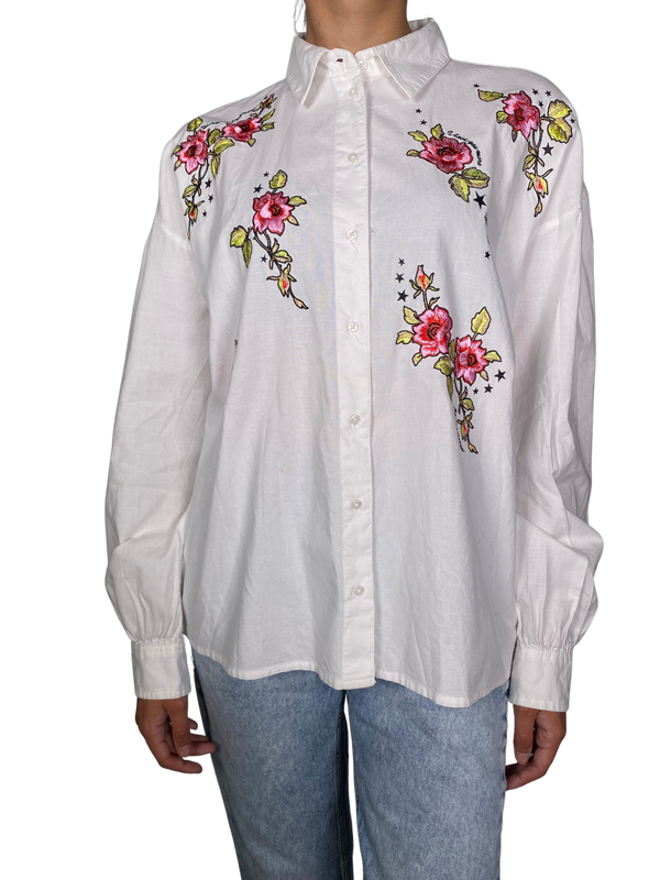 Blusa Blanca Bordado Flores