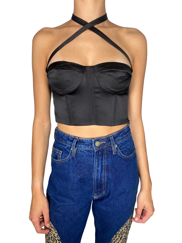 Crop Top Negro Satinado