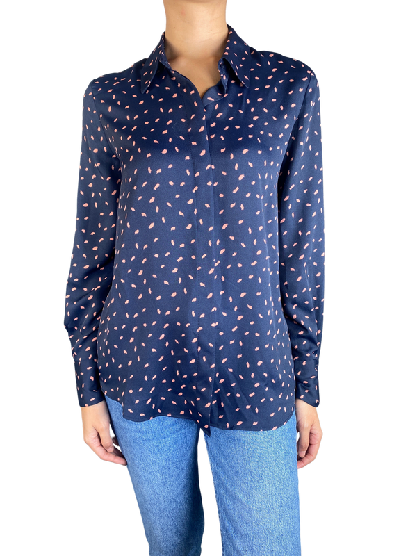 Blusa Azul Marino Con Pintas Rosadas