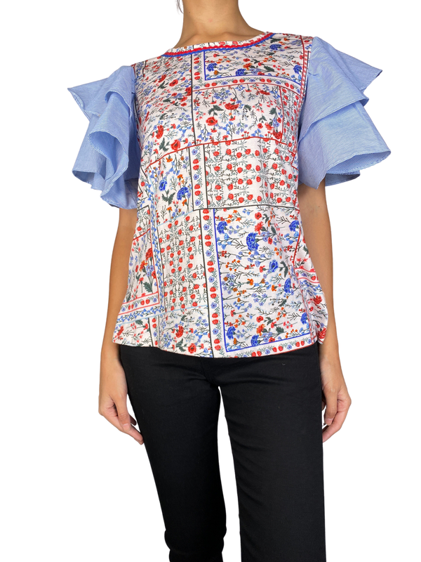 Blusa Flores Mangas con Vuelos