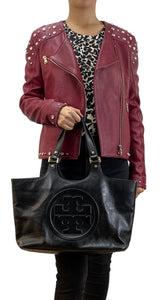 Black Leather Bombe Tote