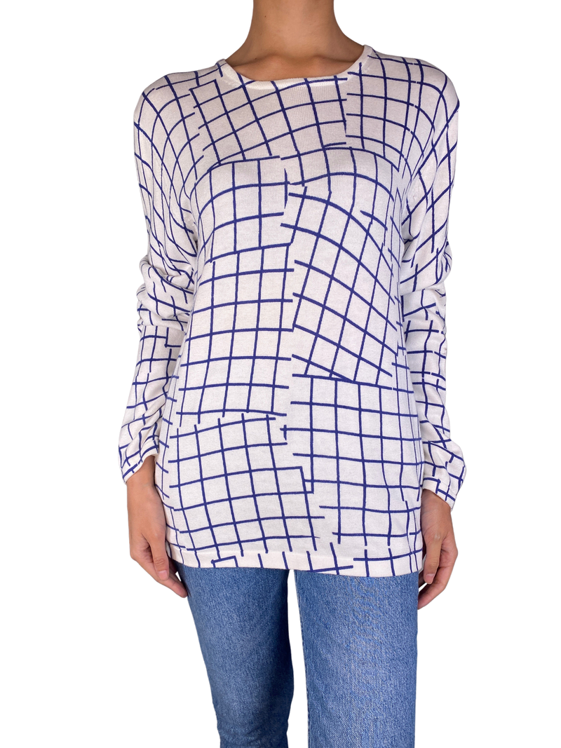 Sweater Blanco con Estampado Azul