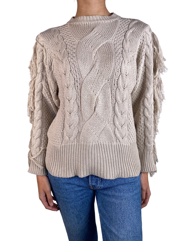 Sweater Beige Con Flecos