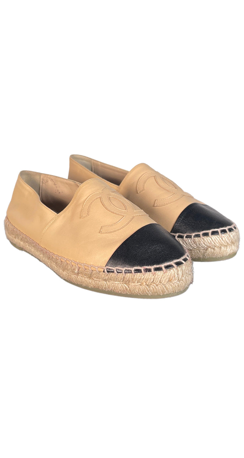 Alpargatas Cuero Beige Y Negro