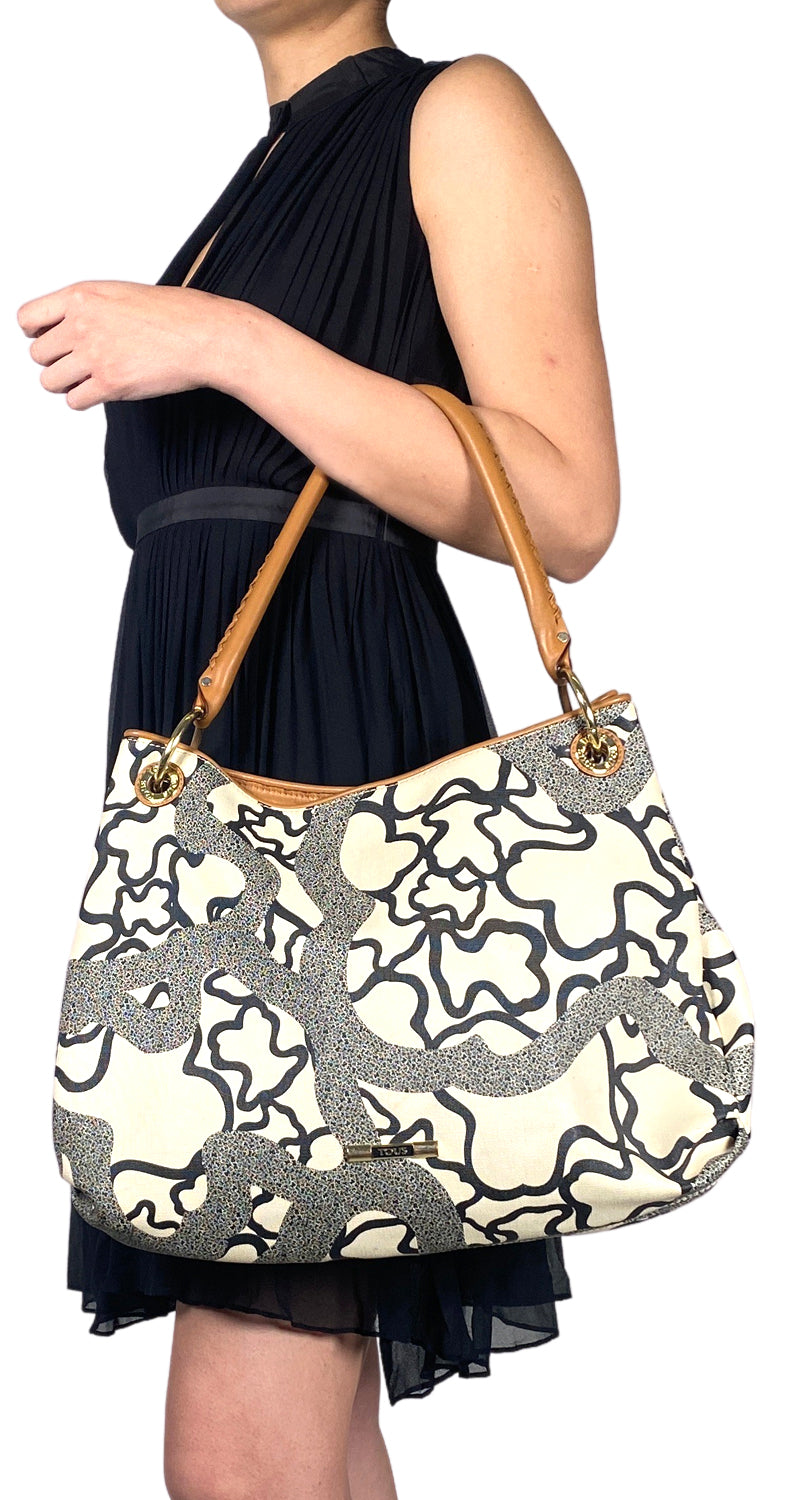 Cartera Beige Estampado Negro