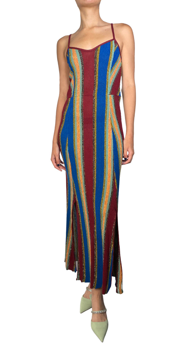 Vestido Maxi Metallic Striped