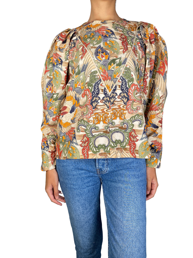 Blusa Estampada Mangas Aglobadas