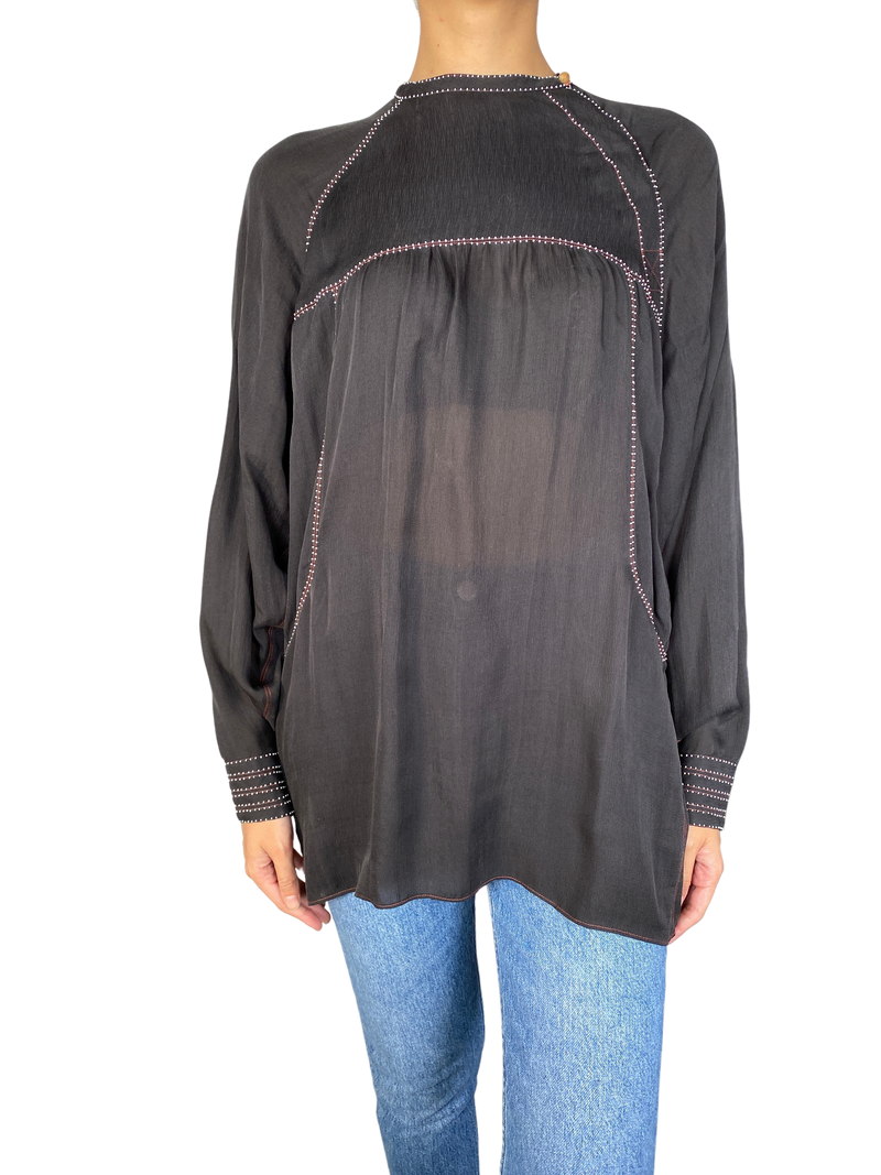 Blusa Traslucida Con Mostacilla