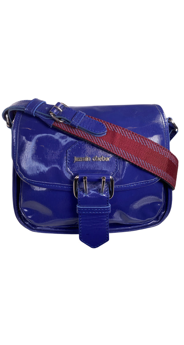 Bandolera Cuero Charol Azul