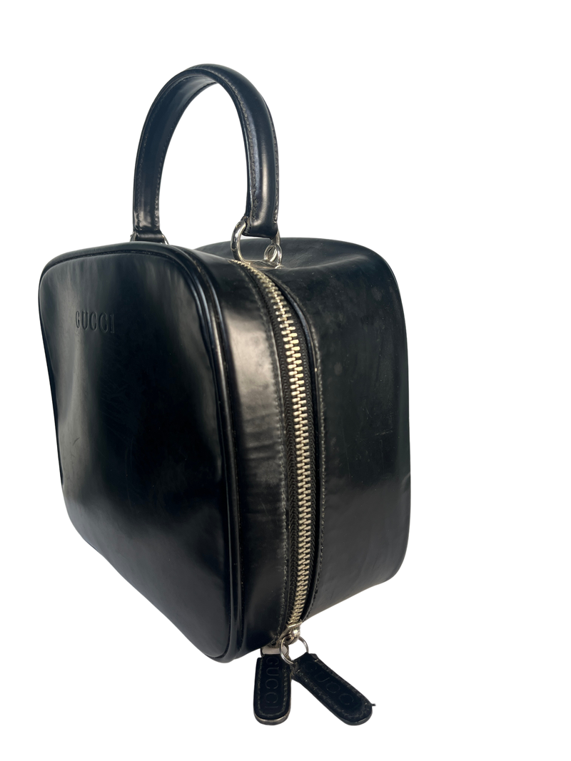 Gucci Black Patent Vanity Lunch Box Top Handle Bag