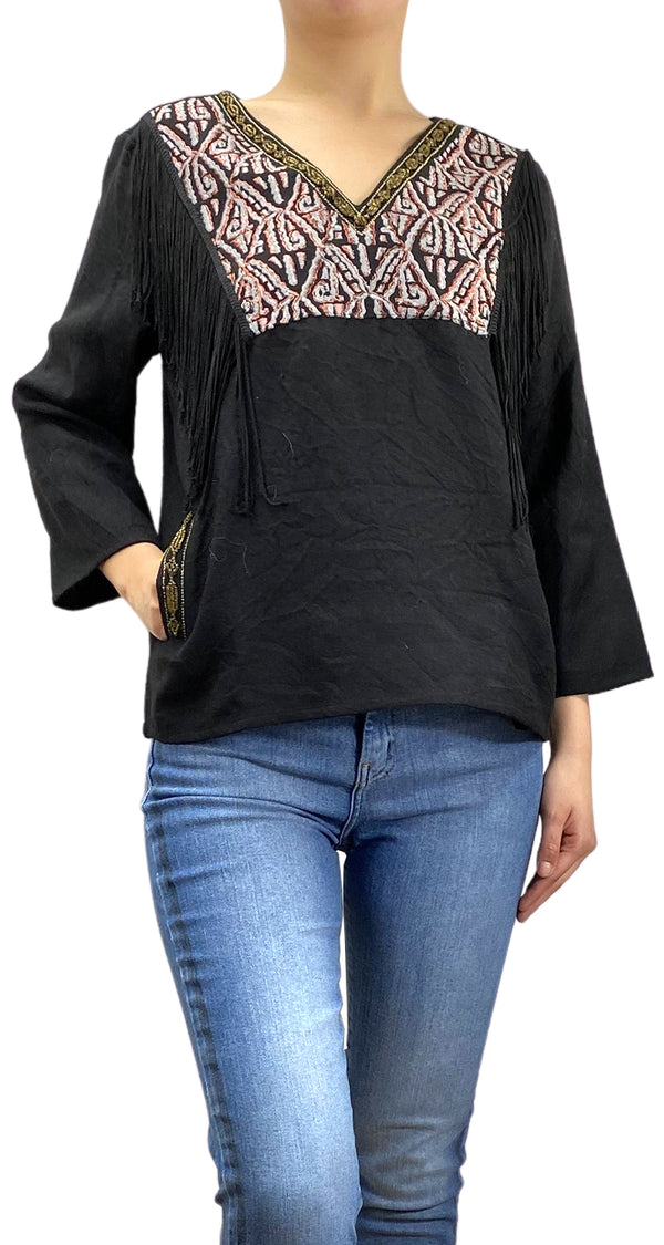 Blusa Negra Flecos