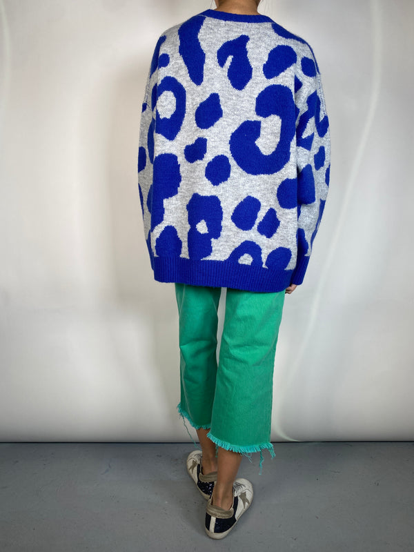 Sweater Leopardo Azul Y Gris