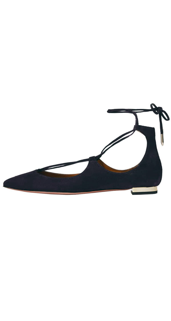 Christy lace up pointed toe flats Navy Blue