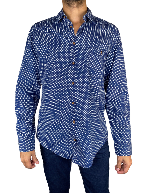 Camisa Azul Estampada