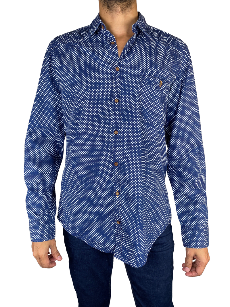 Camisa Azul Estampada