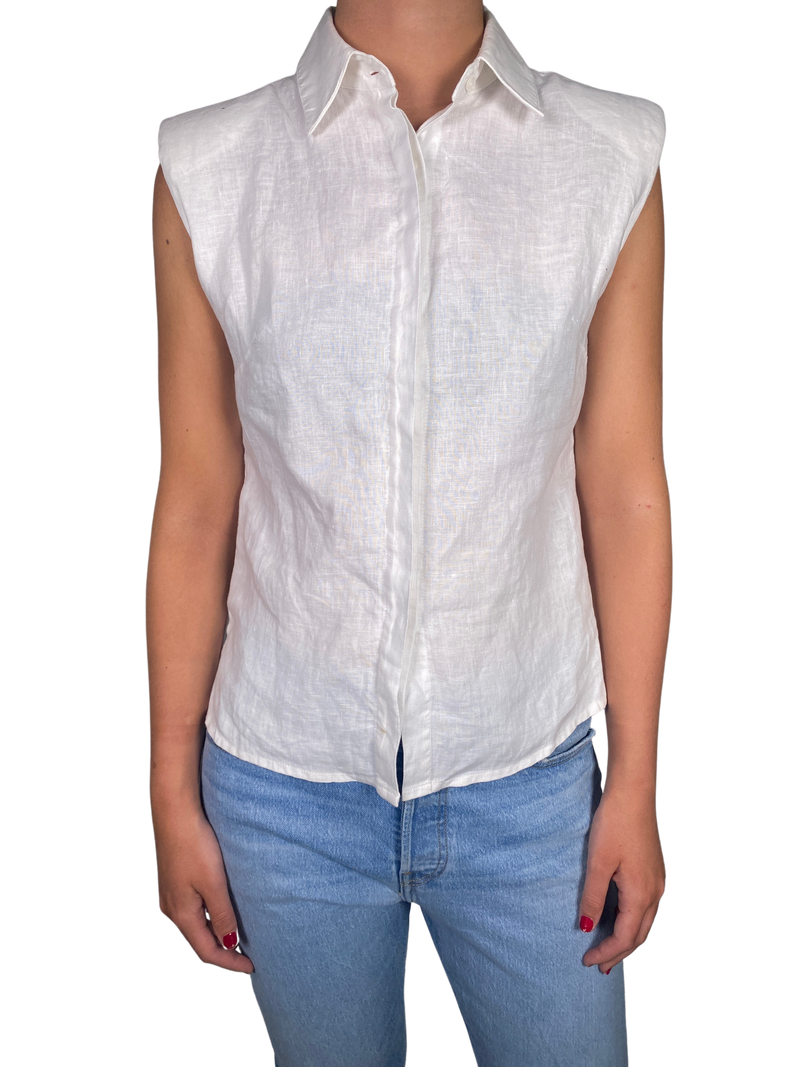 Blusa Lino Blanco Con Hombreras