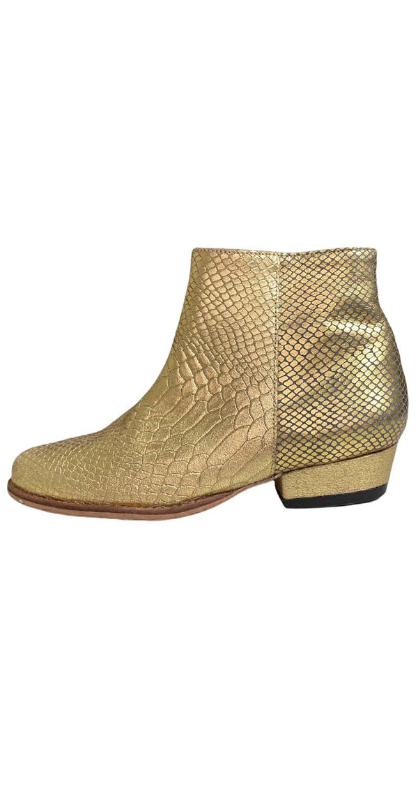 Botines Cuero Pitón Dorados
