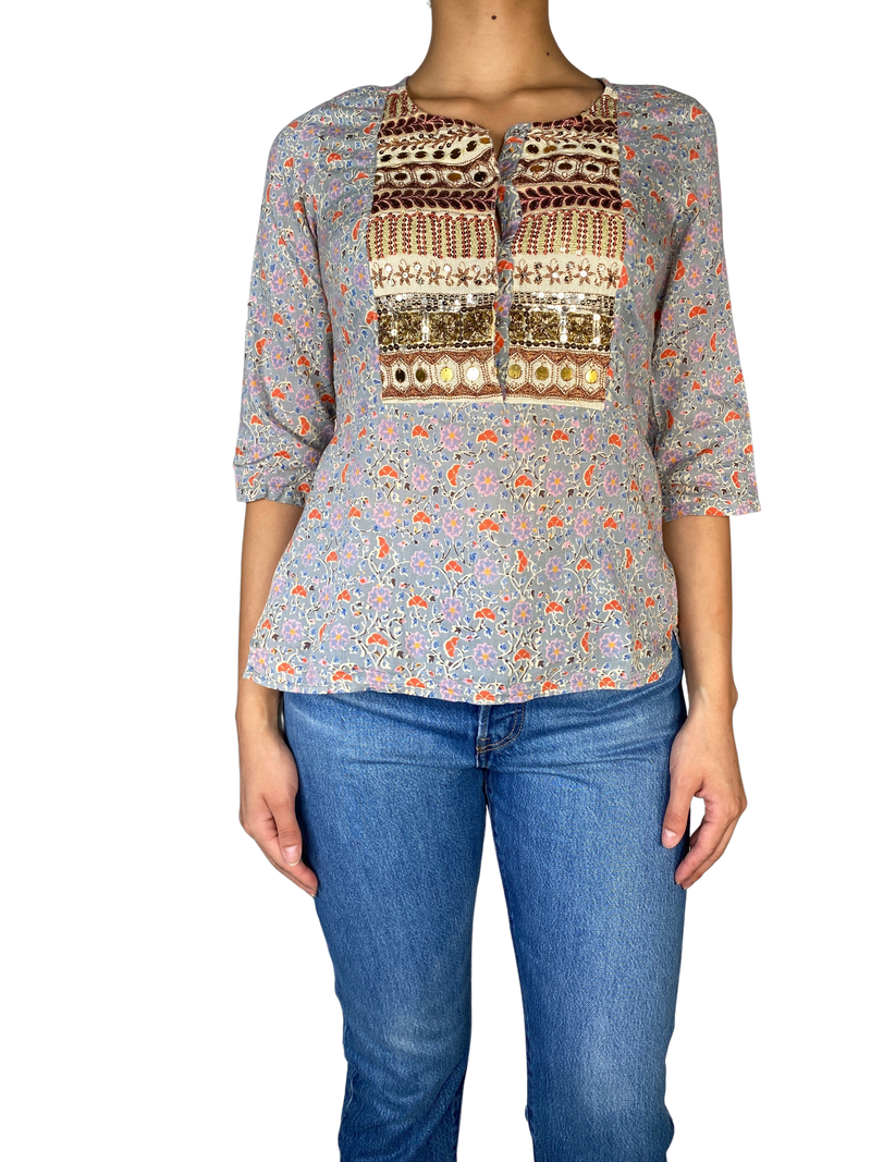 Blusa Estampada Y Bordado