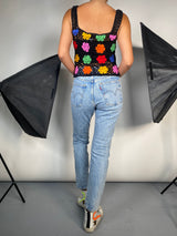 Blusa Negra Tejida Flores